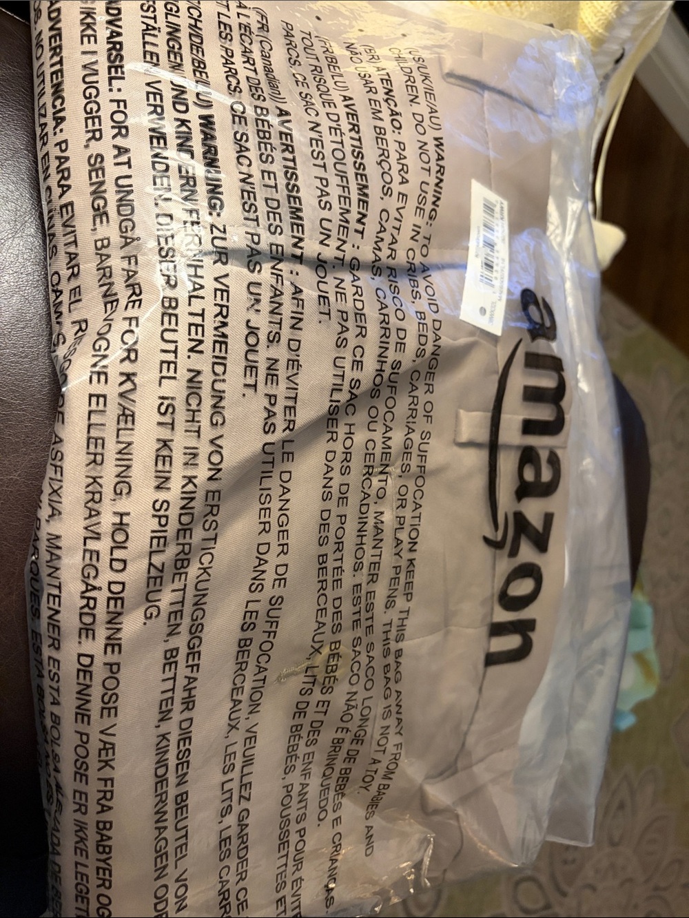 Amazon Clear Plastic Bag with Black Logo and Black Text